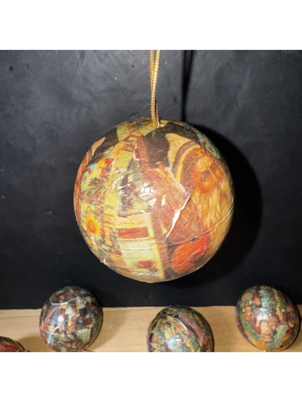 6 Vintage Decoupage Christmas Ornaments Lot Santa Victorian Style 2.5”Balls